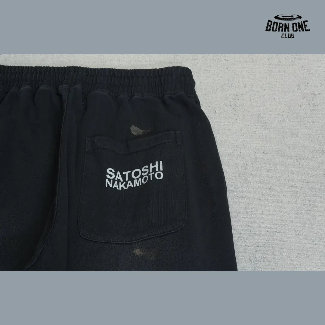 Calça Moletom Satoshi Nakamoto Distressed Logo Sweatpant Black