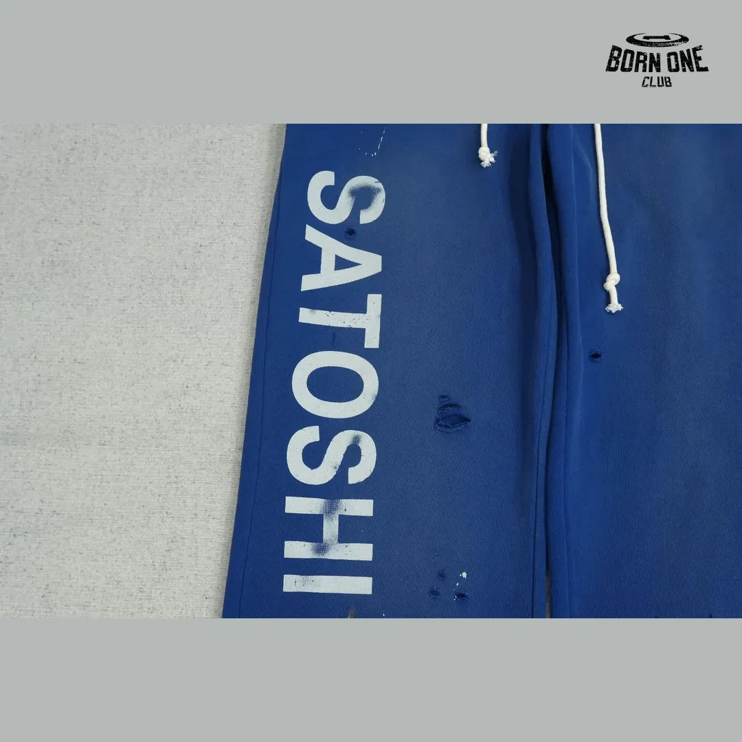 Calça Moletom Satoshi Nakamoto Distressed Logo Sweatpant Blue