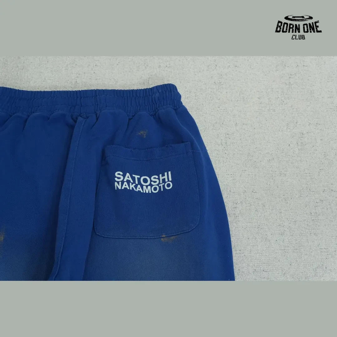 Calça Moletom Satoshi Nakamoto Distressed Logo Sweatpant Blue
