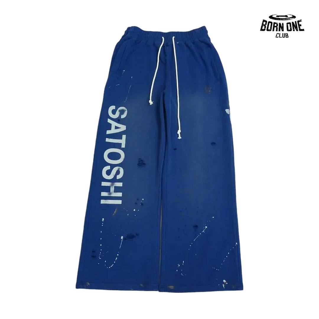 Calça Moletom Satoshi Nakamoto Distressed Logo Sweatpant Blue