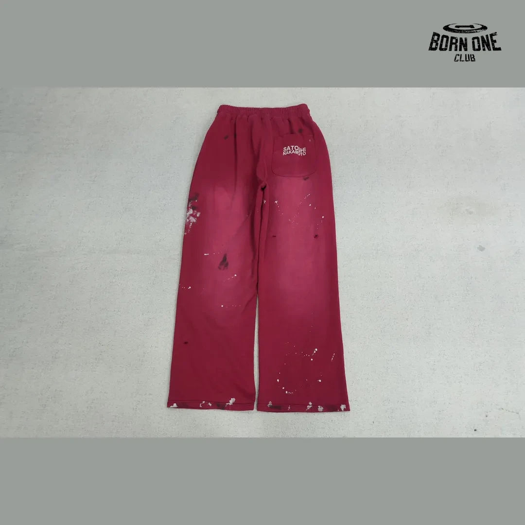 Calça Moletom Satoshi Nakamoto Distressed Logo Sweatpant Red
