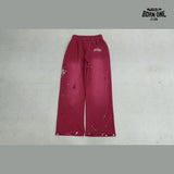 Calça Moletom Satoshi Nakamoto Distressed Logo Sweatpant Red