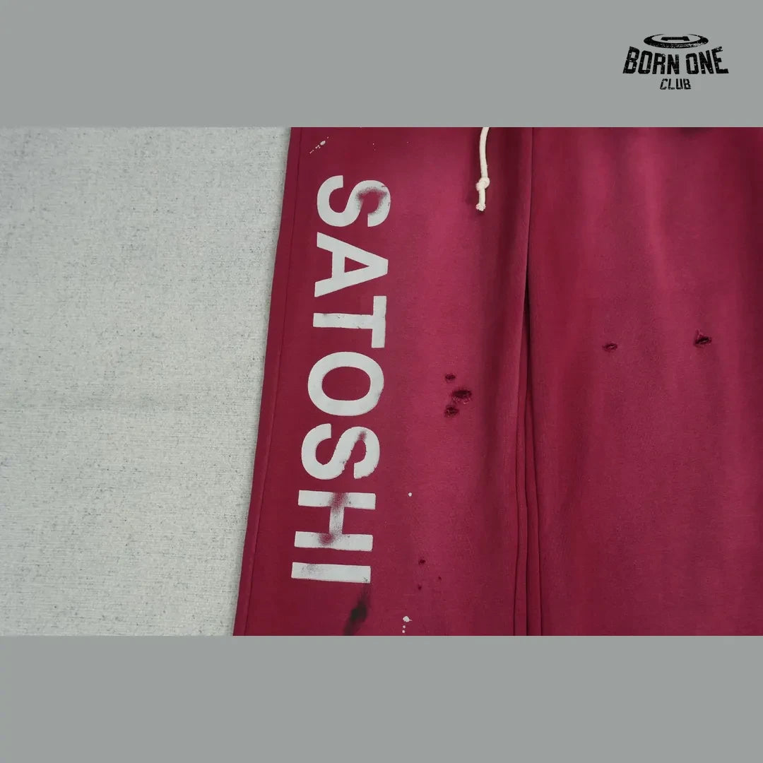 Calça Moletom Satoshi Nakamoto Distressed Logo Sweatpant Red