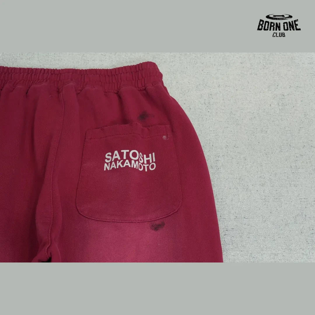 Calça Moletom Satoshi Nakamoto Distressed Logo Sweatpant Red
