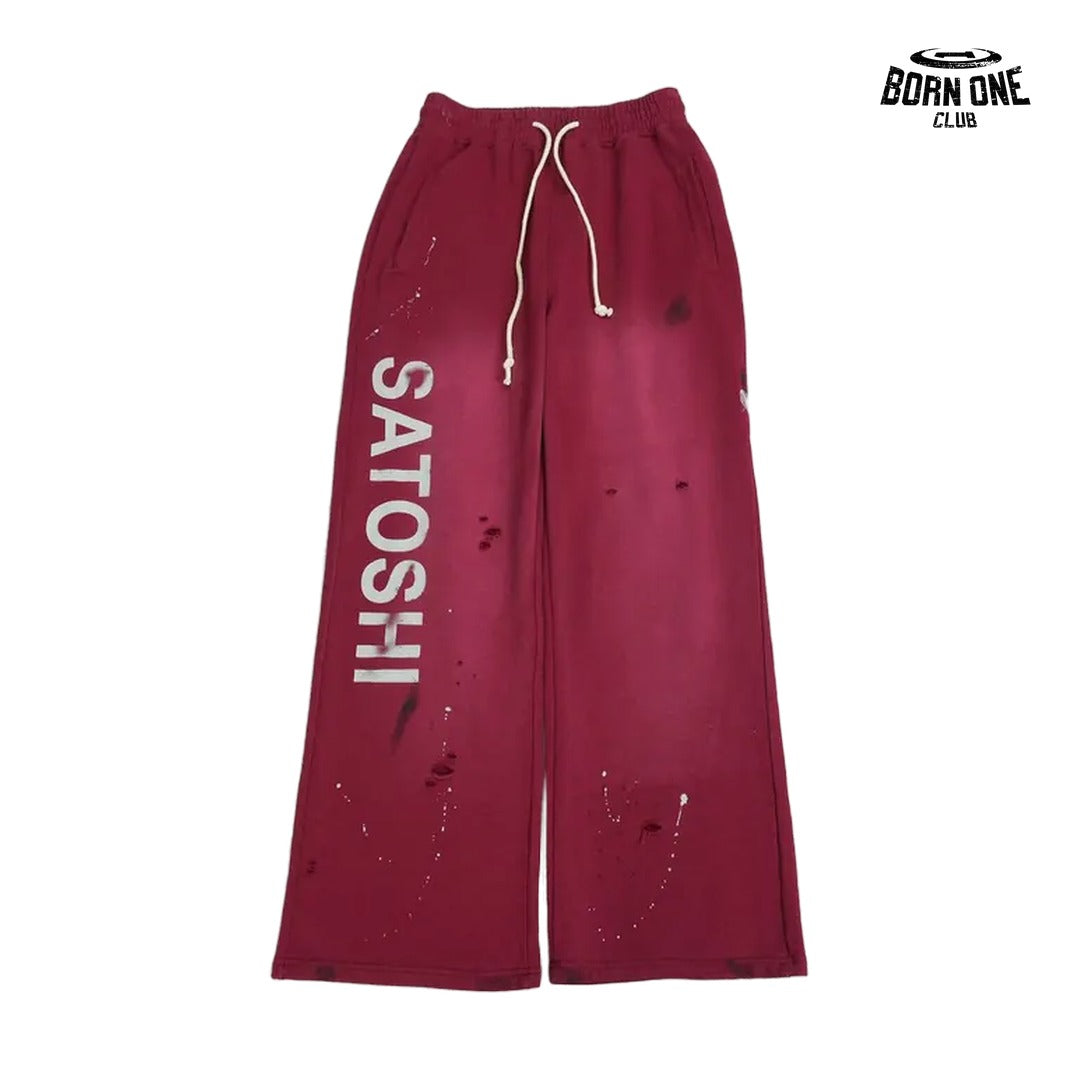 Calça Moletom Satoshi Nakamoto Distressed Logo Sweatpant Red