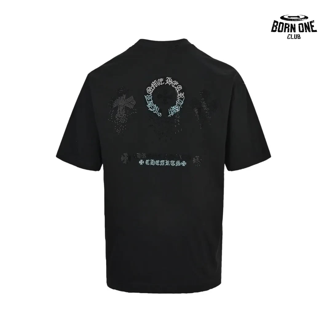 Camiseta Chrome Hearts Rhinestone Horseshoe Logo Tee Black