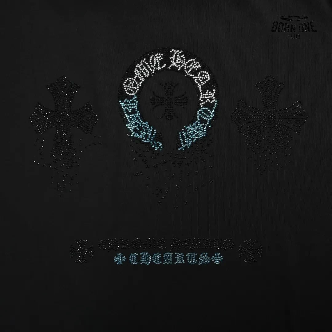 Camiseta Chrome Hearts Rhinestone Horseshoe Logo Tee Black
