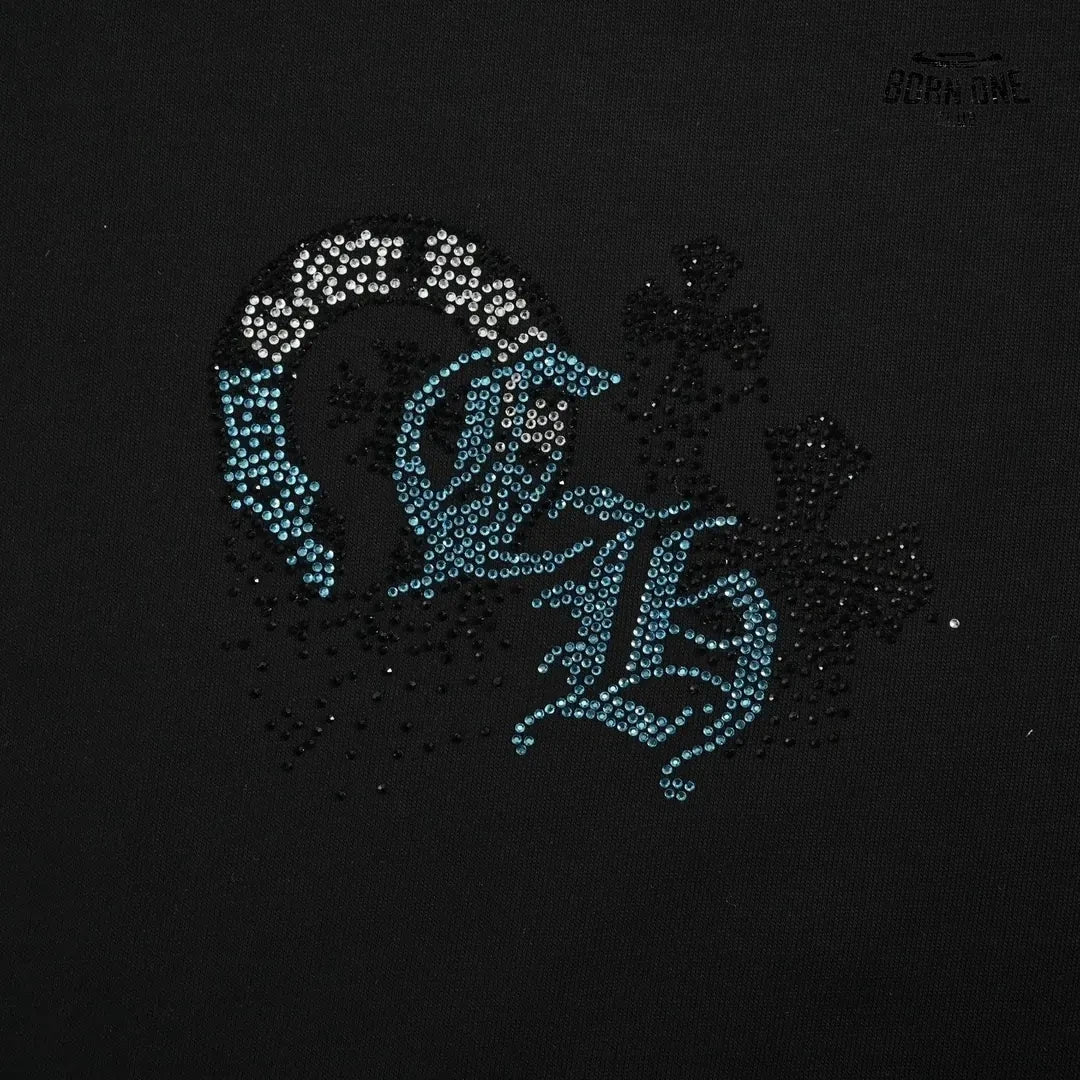 Camiseta Chrome Hearts Rhinestone Horseshoe Logo Tee Black