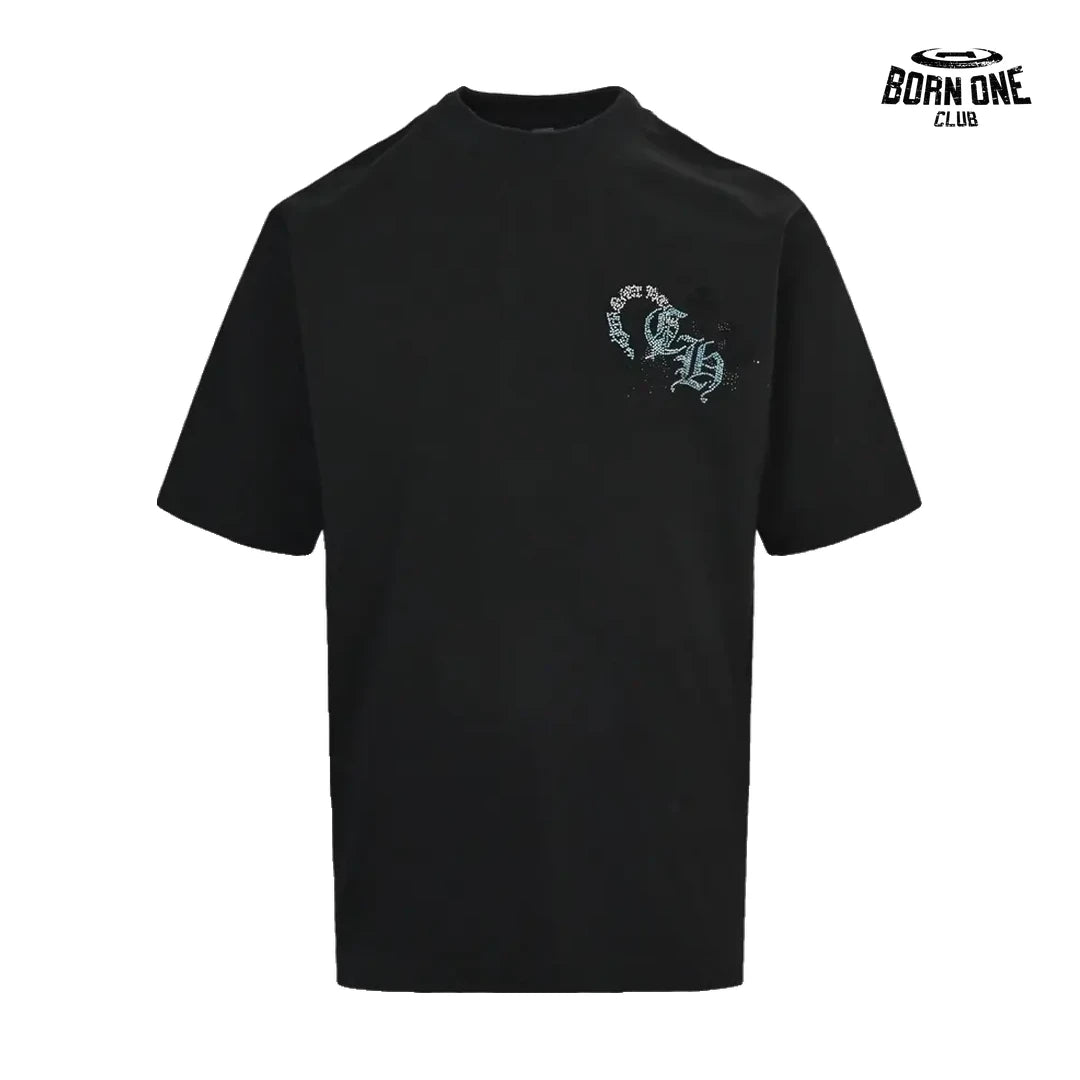 Camiseta Chrome Hearts Rhinestone Horseshoe Logo Tee Black