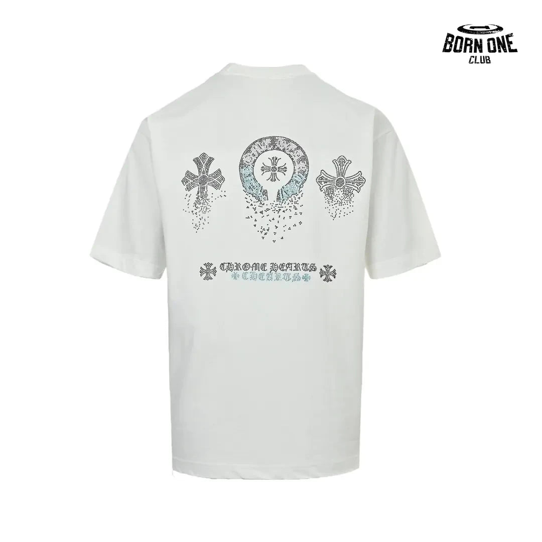 Camiseta Chrome Hearts Rhinestone Horseshoe Logo Tee White