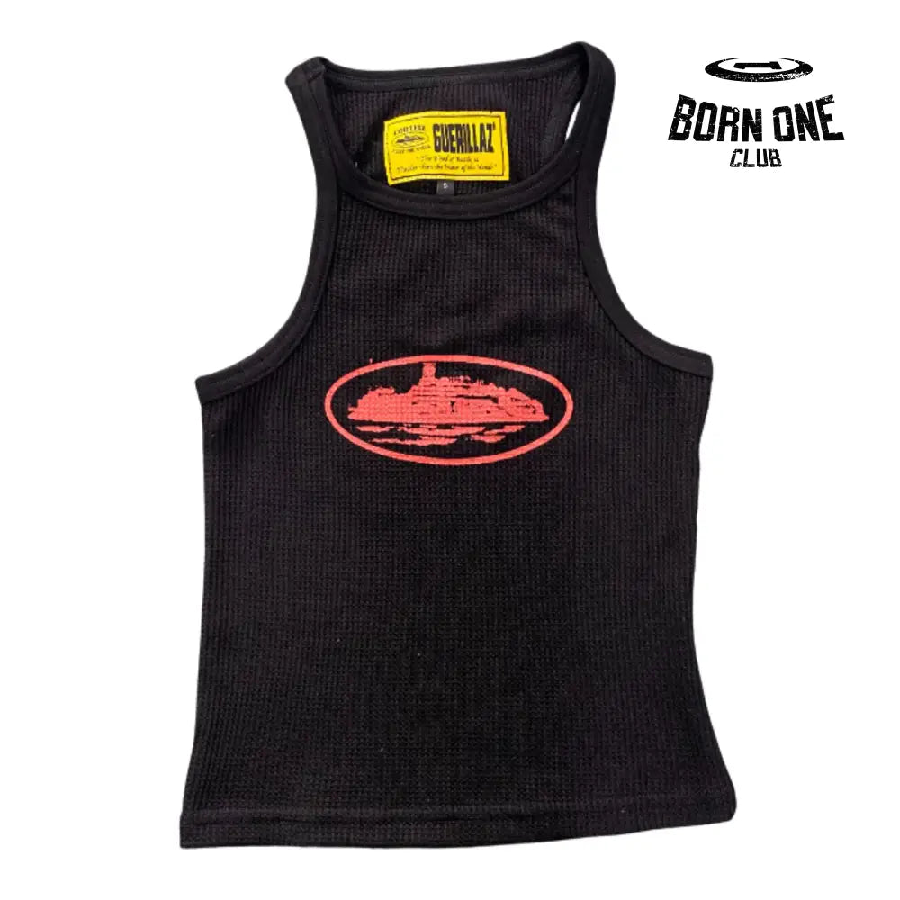 Camiseta Corteiz Feminina Guerillaz Tank Top P / Preto e Vermelho