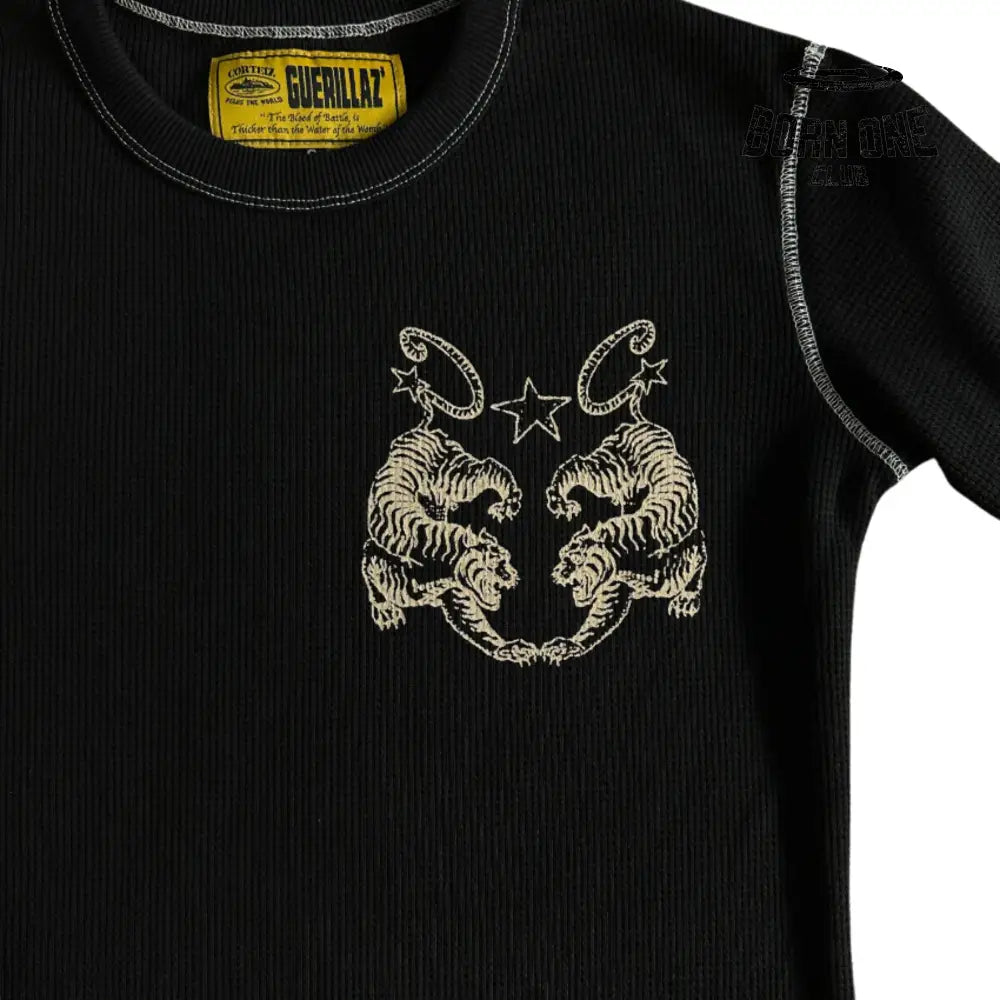Camiseta Corteiz Waffle Tiger Stars Long Sleeve Black