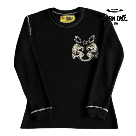 Camiseta Corteiz Waffle Tiger Stars Long Sleeve Black P