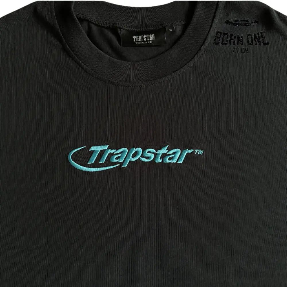 Camiseta Hyperdrive Embroidered Tee-Black and Turquoise Trapstar