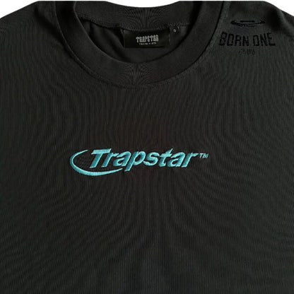 Camiseta Hyperdrive Embroidered Tee-Black and Turquoise Trapstar