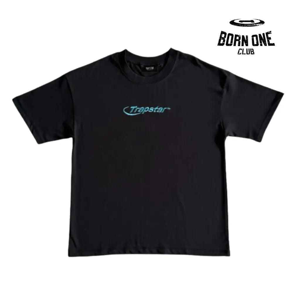 Camiseta Hyperdrive Embroidered Tee-Black and Turquoise Trapstar