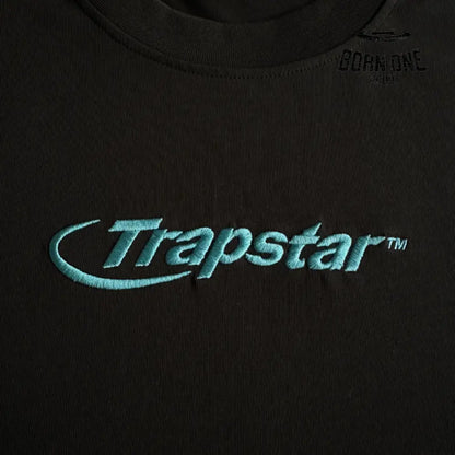 Camiseta Hyperdrive Embroidered Tee-Black and Turquoise Trapstar