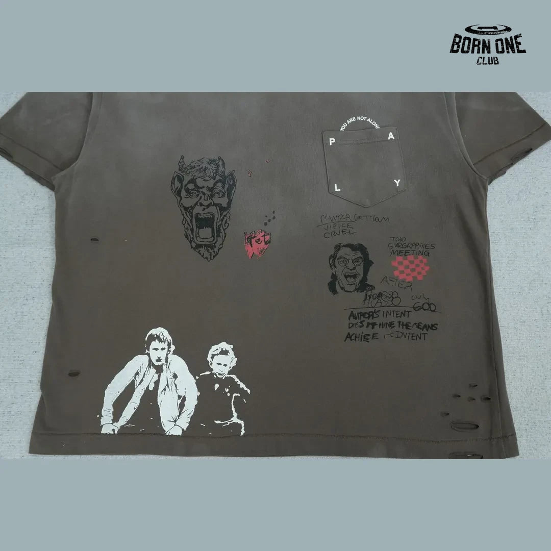 Camiseta Paly Hollywood Sketch Graphic Washed Tee Brown