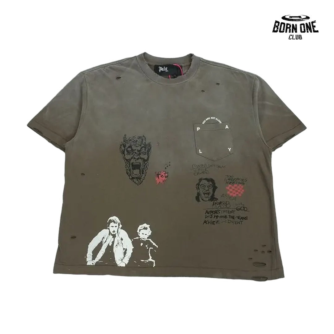 Camiseta Paly Hollywood Sketch Graphic Washed Tee Brown