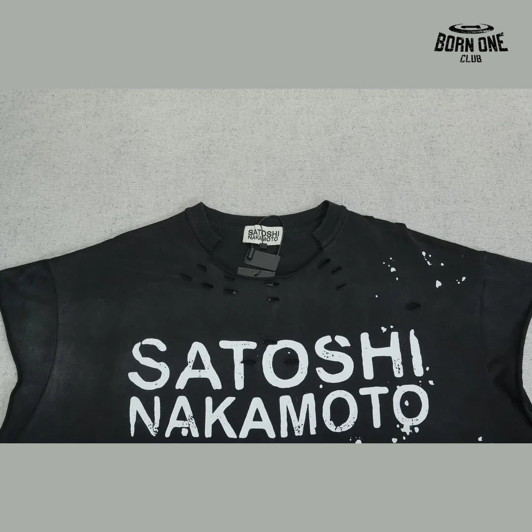 Camiseta Regata Satoshi Nakamoto Paint Splatter Sleeveless Tee Black