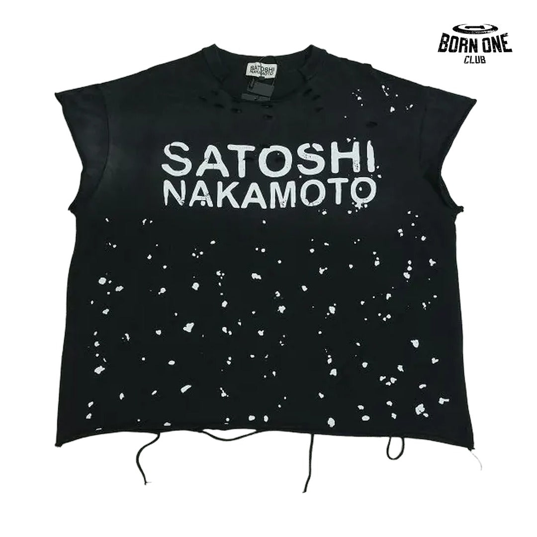 Camiseta Regata Satoshi Nakamoto Paint Splatter Sleeveless Tee Black