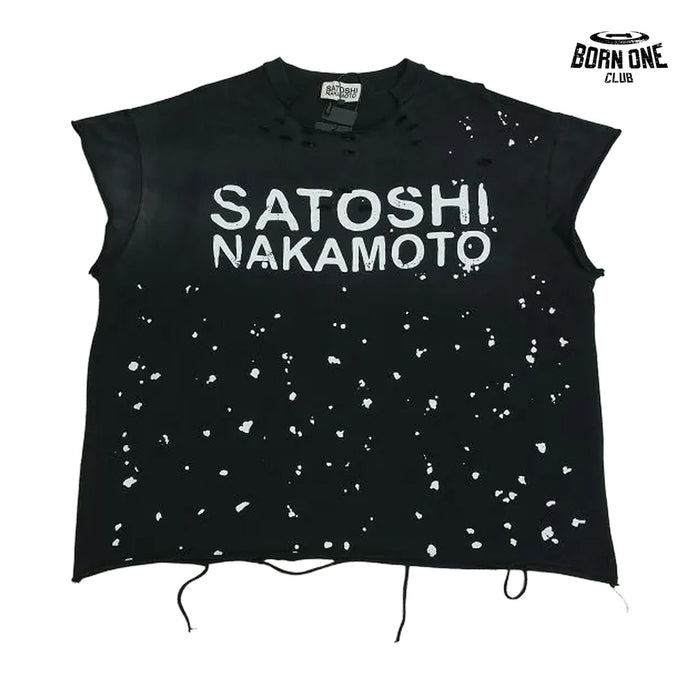 Camiseta Regata Satoshi Nakamoto Paint Splatter Sleeveless Tee Black