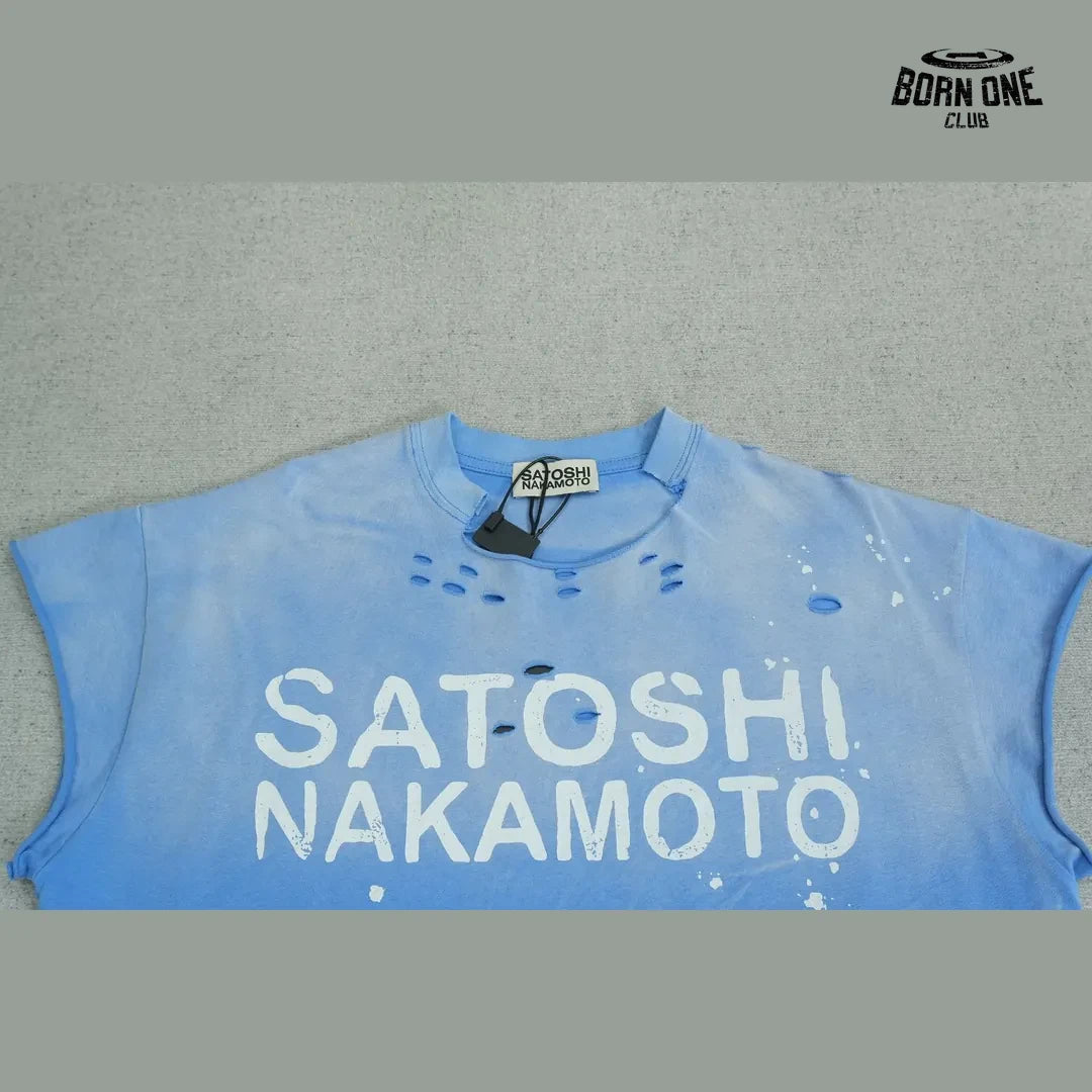 Camiseta Regata Satoshi Nakamoto Paint Splatter Sleeveless Tee Blue