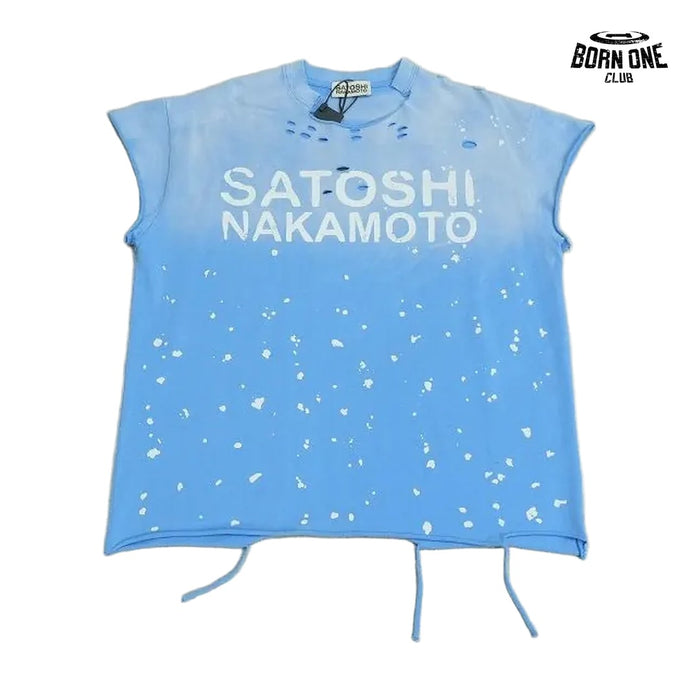 Camiseta Regata Satoshi Nakamoto Paint Splatter Sleeveless Tee Blue