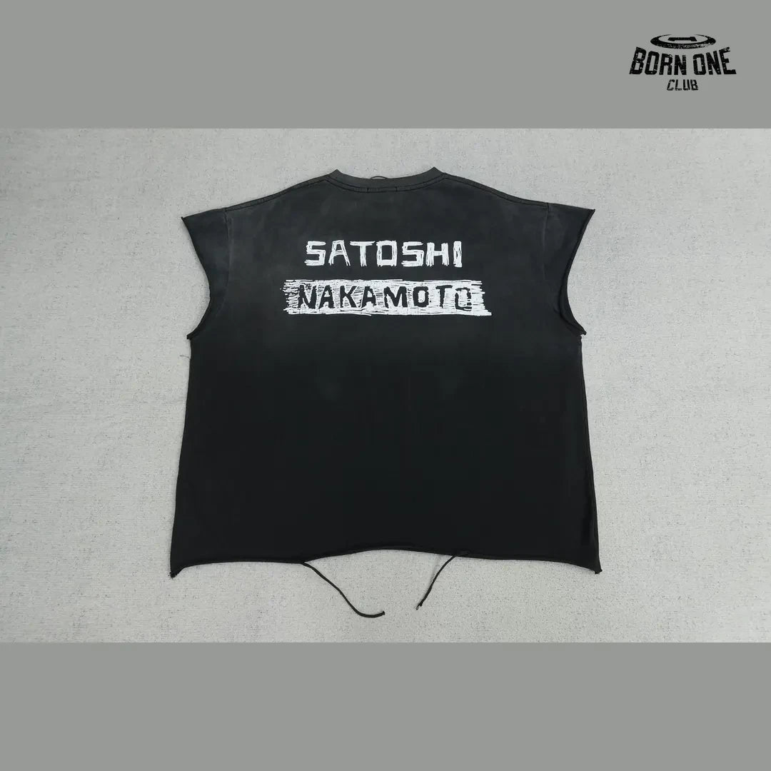 Camiseta Regata Satoshi Nakamoto Patch Sleeveless Tee Black