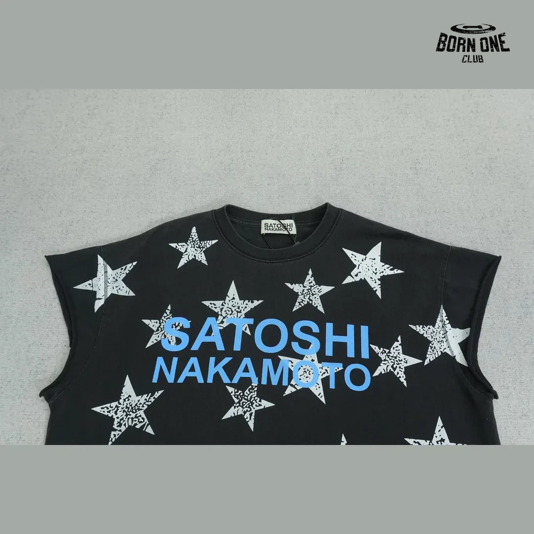 Camiseta Regata Satoshi Nakamoto Stars Sleeveless Tee Black
