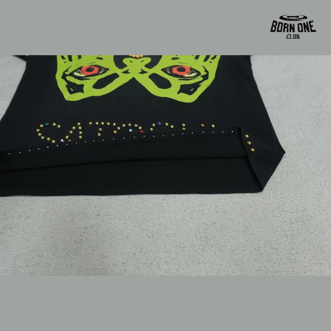 Camiseta Satoshi Nakamoto Green Hands Rhinestone Tee Black