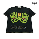 Camiseta Satoshi Nakamoto Green Hands Rhinestone Tee Black