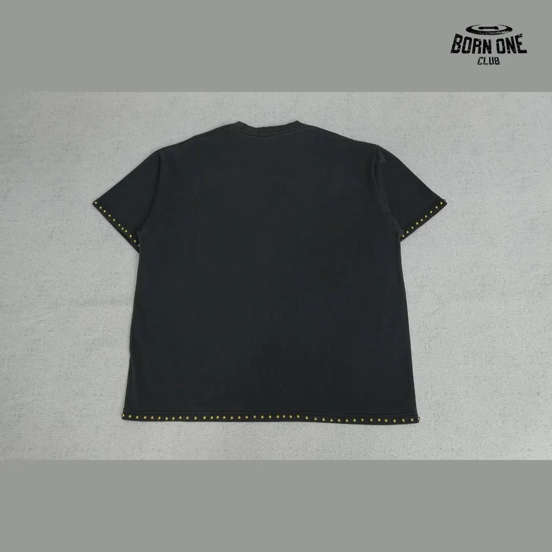 Camiseta Satoshi Nakamoto Orange Logo Studded Tee Black