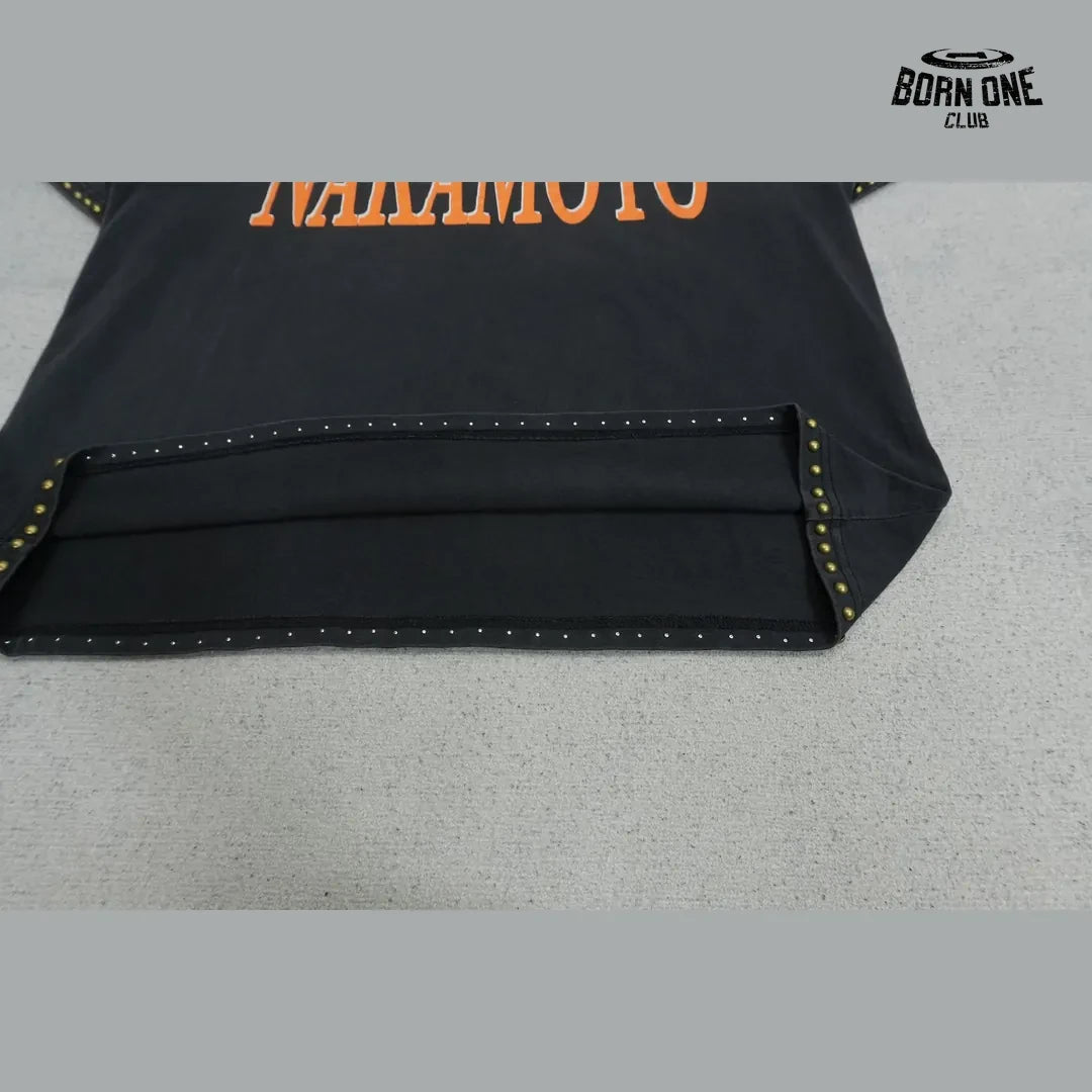 Camiseta Satoshi Nakamoto Orange Logo Studded Tee Black