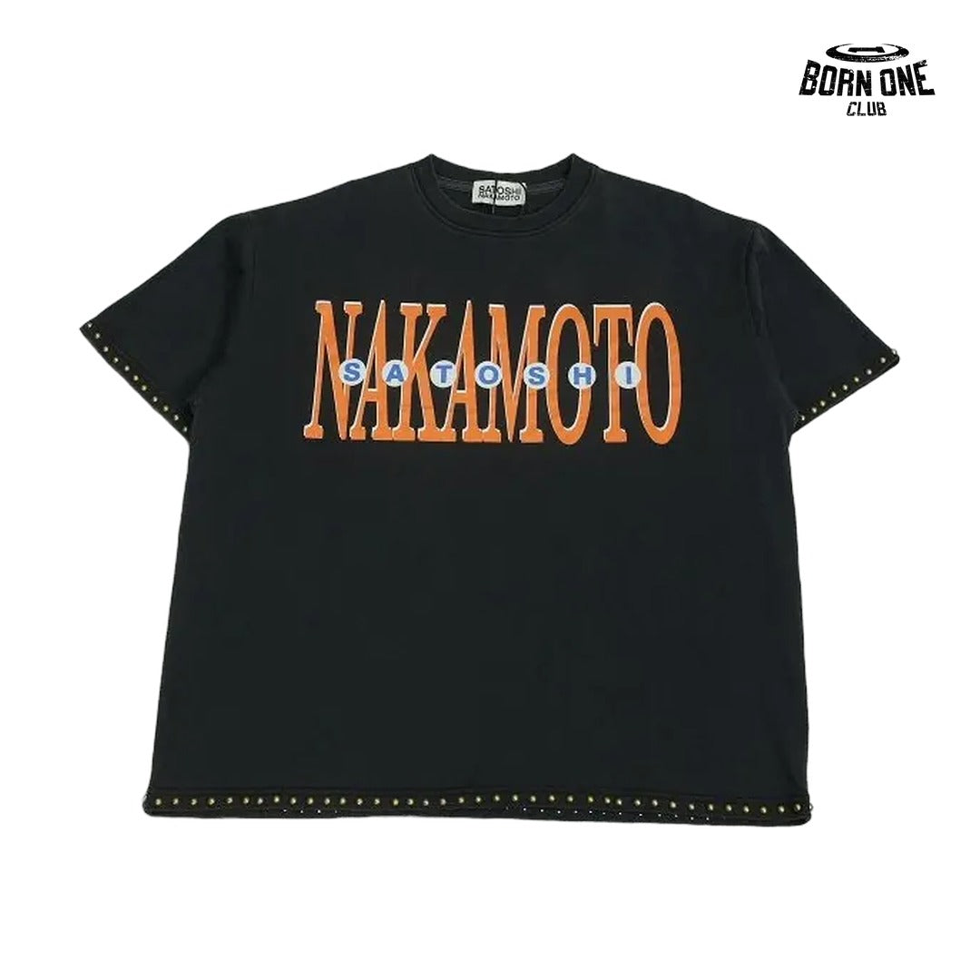 Camiseta Satoshi Nakamoto Orange Logo Studded Tee Black