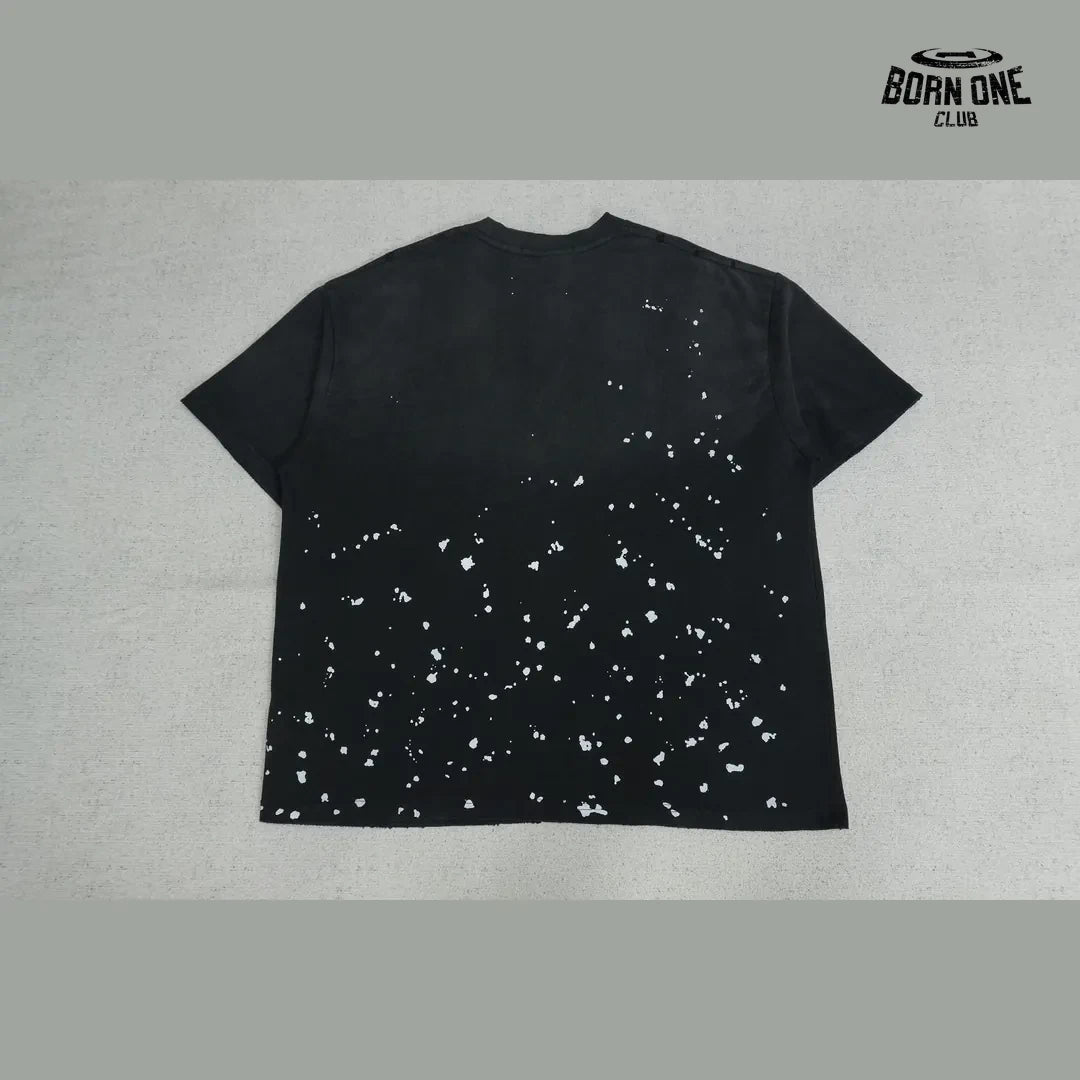 Camiseta Satoshi Nakamoto Paint Splatter Distressed Tee Black