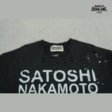 Camiseta Satoshi Nakamoto Paint Splatter Distressed Tee Black