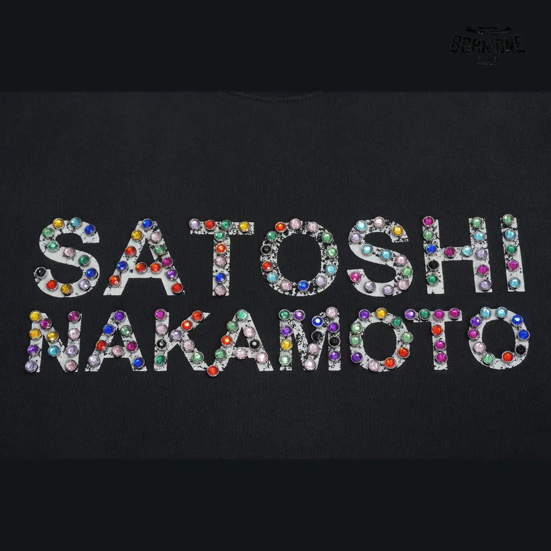 Camiseta Satoshi Nakamoto Rhinestone Logo Tee Black