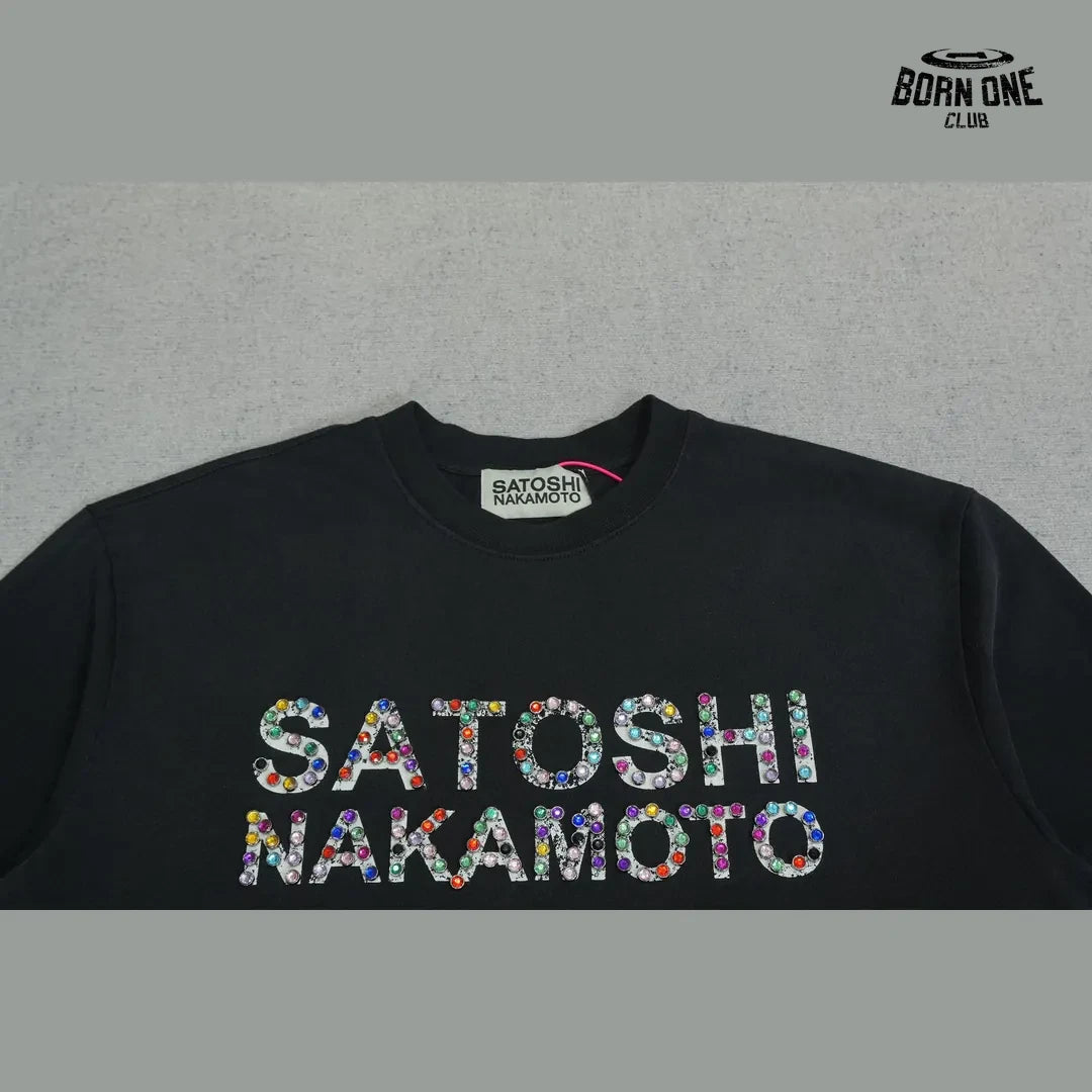Camiseta Satoshi Nakamoto Rhinestone Logo Tee Black