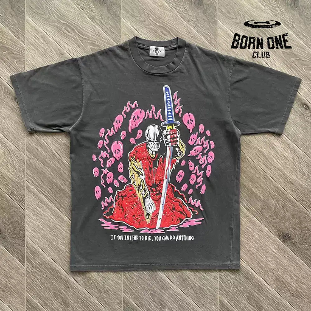 Camiseta Warren Lotas Pink Blue Skulls Stone Washed