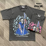 Camiseta Warren Lotas Pink Blue Skulls Stone Washed