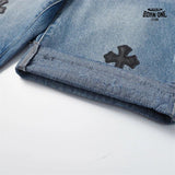 Bermuda Jeans Chrome Hearts Cross Patch Azul Claro