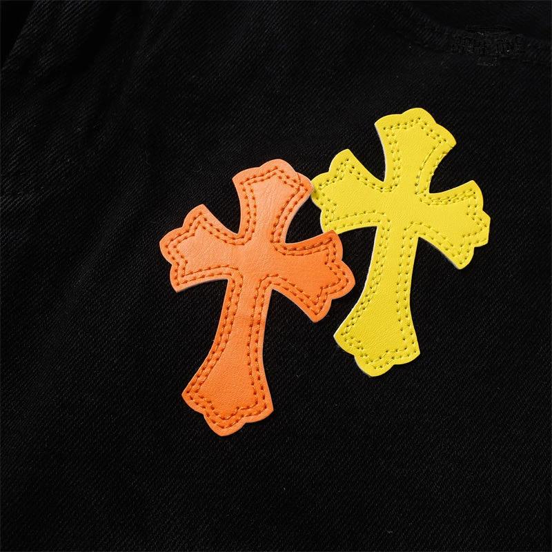 Bermuda Jeans Chrome Hearts Cross Colorida Preta