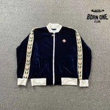 Conjunto Casablanca Veludo Logo Azul