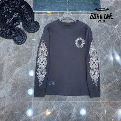 Chrome Heart Banner Logo Sweatshirt Grey Camiseta manga longa