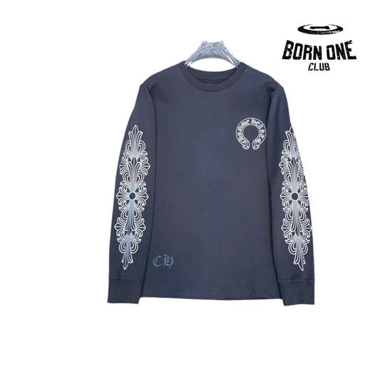 Chrome Heart Banner Logo Sweatshirt Grey Camiseta manga longa