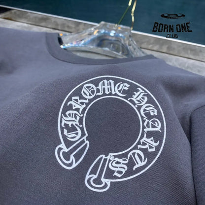 Chrome Heart Banner Logo Sweatshirt Grey Camiseta manga longa