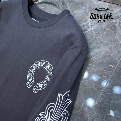 Chrome Heart Banner Logo Sweatshirt Grey Camiseta manga longa