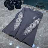 Chrome Heart Banner Logo Sweatshirt Grey Camiseta manga longa