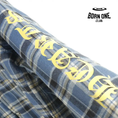 Chrome Heart Check Cotton Long Sleeve Shirt Blue Camiseta